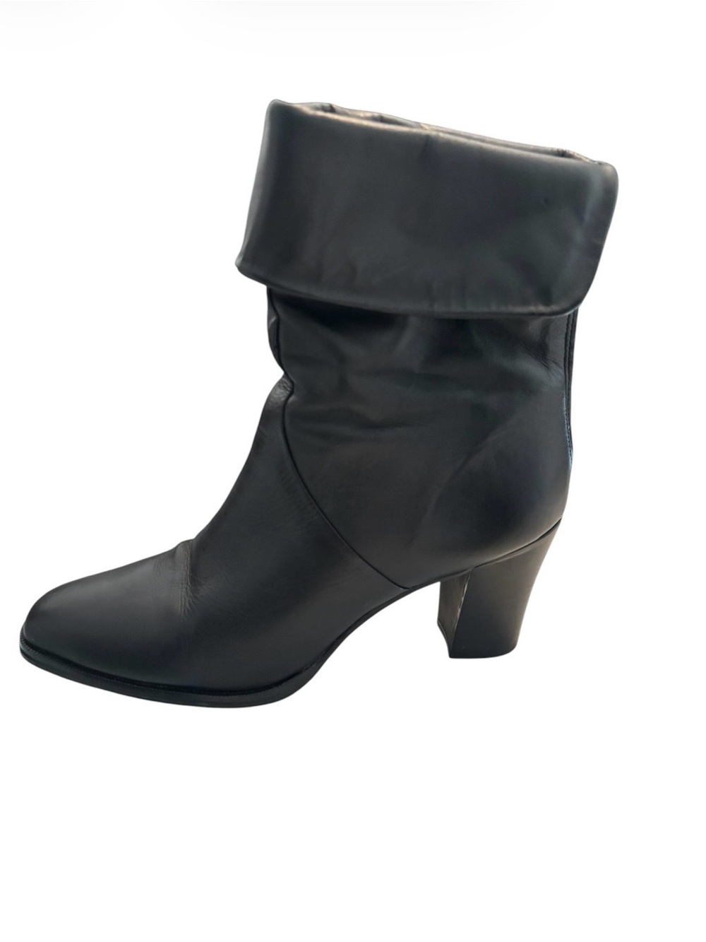 Vintage Flings Black Fold-Over Mid Heel Women's Boot Sz 8